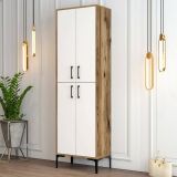 Scarpiera Mimosa, Porta scarpe salvaspazio , Armadio da ingresso multiuso, Mobile per calzature, 60x35h200 cm, Noce e Bianco