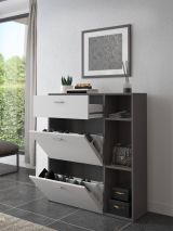 Scarpiera Nero Antracite Bianco 90x26x102h cm, un Cassetto - Samassi