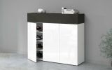 Scarpiera Nick, Porta scarpe salvaspazio a 4 ante, Armadio multifunzione da ingresso, 114x38h100 cm, Bianco e Ardesia