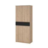 Scarpiera Nolwenn, Mobile portascarpe, Armadio da ingresso multiuso, Mobiletto per calzature, 40x80 h192 cm, Rovere e Nero