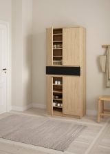 Scarpiera Nolwenn, Mobile portascarpe, Armadio da ingresso multiuso, Mobiletto per calzature, 40x80 h192 cm, Rovere e Nero