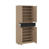 Scarpiera Nolwenn, Mobile portascarpe, Armadio da ingresso multiuso, Mobiletto per calzature, 40x80 h192 cm, Rovere e Nero