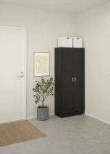Scarpiera Oceane, Mobile portascarpe, Armadio da ingresso multiuso, Mobiletto per calzature, 35x69 h170 cm, Nero