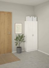 Scarpiera Oceane, Mobile portascarpe, Armadio da ingresso multiuso, Mobiletto per calzature, 69x35 h170 cm, Bianco