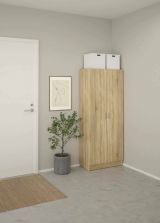 Scarpiera Oceane, Mobile portascarpe, Armadio da ingresso multiuso, Mobiletto per calzature, 69x35 h170 cm, Quercia