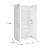 Scarpiera Orfeo, Mobile multiuso a 4 ante battenti, Portascarpe da ingresso, 100% Made in Italy, cm 81x38h167, Bianco lucido