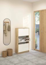 Scarpiera Paris, Mobile portascarpe, Armadio da ingresso multiuso, Mobiletto per calzature, 70x24 h124 cm, Quercia e Bianco