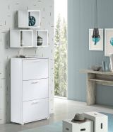 Scarpiera Peonia, Mobile multiuso da ingresso con 3 ante a ribalta-, Armadietto portascarpe a doppia profondità, 100% Made in Italy, 67x28h112 cm, Bianco