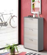 Scarpiera Peonia, Mobile multiuso da ingresso con 3 ante a ribalta-, Armadietto portascarpe a doppia profondità, 100% Made in Italy, 67x28h112 cm, Larice