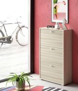 Scarpiera Peonia, Mobile multiuso da ingresso con 3 ante a ribalta-, Armadietto portascarpe a doppia profondità, 100% Made in Italy, 67x28h112 cm, Olmo