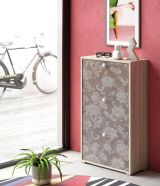 Scarpiera Peonia, Mobile multiuso da ingresso con 3 ante a ribalta-, Armadietto portascarpe a doppia profondità, 100% Made in Italy, 67x28h112 cm, Olmo e fantasia