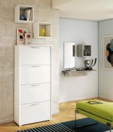 Scarpiera Rosa, Mobile multiuso da ingresso con 4 ante a ribalta-, Armadietto portascarpe a doppia profondità, 100% Made in Italy, 67x28h147 cm, Bianco