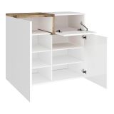 Scarpiera Ryan, Mobile multiuso a 2 ante e 1 anta a ribalta-, Portascarpe da ingresso, 100% Made in Italy, cm 80x40h80, Bianco lucido e Acero
