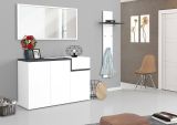 Scarpiera Steve, Mobile multiuso 3 ante e 1 anta a ribalta-, Portascarpe da ingresso, 100% Made in Italy, cm 120x40h80, Bianco lucido e Ardesia