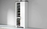 Scarpiera Teodoro, Porta scarpe salvaspazio a 4 ante, Armadio multifunzione da ingresso, 84x42h200 cm, Bianco e Ardesia