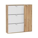 Scarpiera Tok, Scarpiera da ingresso a 4 ante, Armadio portascarpe salvaspazio, 105x24h112 cm, Bianco e Rovere