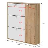 Scarpiera Tok, Scarpiera da ingresso a 4 ante, Armadio portascarpe salvaspazio, 105x24h112 cm, Bianco e Rovere