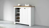 Scarpiera Tolomeo, Porta scarpe salvaspazio a 3 ante, Armadio multifunzione da ingresso, 114x42h100 cm, Bianco e Rovere
