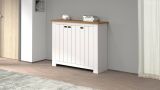 Scarpiera Tolomeo, Porta scarpe salvaspazio a 3 ante, Armadio multifunzione da ingresso, 114x42h100 cm, Bianco e Rovere