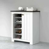Scarpiera Tonio, Porta scarpe salvaspazio a 2 ante, Armadio multifunzione da ingresso, 84x42h100 cm, Bianco e Ardesia