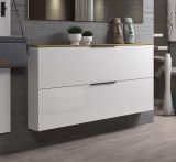 Scarpiera Tubatse, Mobile portascarpe, Armadio da ingresso multiuso, Mobiletto per calzature, Made in Italy, 160x19h80 cm, Bianco lucido e Rovere