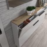 Scarpiera Tubatse, Mobile portascarpe, Armadio da ingresso multiuso, Mobiletto per calzature, Made in Italy, 160x19h80 cm, Bianco lucido e Rovere