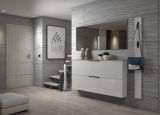 Scarpiera Tubatse, Mobile portascarpe, Armadio da ingresso multiuso, Mobiletto per calzature, Made in Italy, 160x19h80 cm, Grigio lucido e Rovere