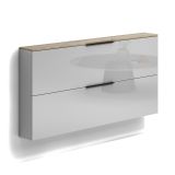 Scarpiera Tubatse, Mobile portascarpe, Armadio da ingresso multiuso, Mobiletto per calzature, Made in Italy, 160x19h80 cm, Grigio lucido e Rovere