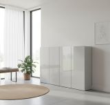 Scarpiera Uitenhage, Mobile portascarpe, Armadio da ingresso multiuso, Mobiletto per calzature, Made in Italy, 160x34h115 cm, Grigio