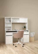 Scrivania Agnella, Scrittoio multiuso, Tavolo per ufficio porta PC, Piano di lavoro, 48x149 h156 cm, Bianco