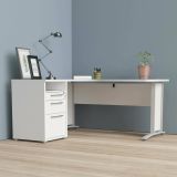 Scrivania Aimee, Scrittoio multiuso, Tavolo per ufficio porta PC, Piano di lavoro, 151x159 h75 cm, Bianco