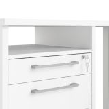 Scrivania Aimee, Scrittoio multiuso, Tavolo per ufficio porta PC, Piano di lavoro, 151x159 h75 cm, Bianco