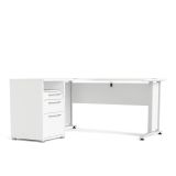Scrivania Aimee, Scrittoio multiuso, Tavolo per ufficio porta PC, Piano di lavoro, 151x159 h75 cm, Bianco