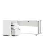 Scrivania Aimee, Scrittoio multiuso, Tavolo per ufficio porta PC, Piano di lavoro, 151x159 h75 cm, Bianco e Grigio