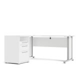 Scrivania Aimee, Scrittoio multiuso, Tavolo per ufficio porta PC, Piano di lavoro, 151x159 h75 cm, Bianco e Grigio