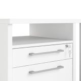 Scrivania Aimee, Scrittoio multiuso, Tavolo per ufficio porta PC, Piano di lavoro, 151x159 h75 cm, Bianco e Grigio
