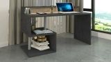 Scrivania Alain, Scrittoio lineare con ripiani portaoggetti e luci LED, Scrivania ufficio multiuso con sopralzo, 140x60h93 cm, Ardesia