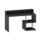 Scrivania Alain, Scrittoio lineare con ripiani portaoggetti e luci LED, Scrivania ufficio multiuso con sopralzo, 140x60h93 cm, Ardesia
