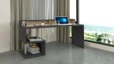 Scrivania Alban, Scrittoio lineare con ripiani portaoggetti e luci LED, Scrivania ufficio multiuso con sopralzo, 180x92,5h60 cm, Ardesia