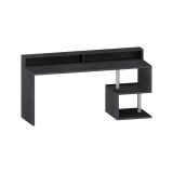 Scrivania Alban, Scrittoio lineare con ripiani portaoggetti e luci LED, Scrivania ufficio multiuso con sopralzo, 180x92,5h60 cm, Ardesia