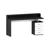 Scrivania Alexandre, Scrittoio con sopralzo e luci LED, Scrivania ufficio multiuso, Scrivania salvaspazio, 160x60h90 cm, Bianco e Ardesia