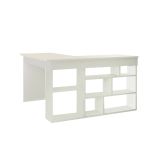 Scrivania Angete, Scrittoio angolare, Tavolo ufficio multiuso, Scrivania salvaspazio multi posizione, 129x120h72 cm, Bianco