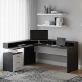 Scrivania angolare ardesia 180x90cm con 3 cassetti - Leonilda