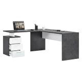 Scrivania angolare ardesia e bianca lucida 180x60cm con 3 cassetti - Ascuby