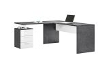 Scrivania angolare ardesia e bianca lucida 180x60cm con 3 cassetti - Ascuby