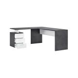 Scrivania angolare ardesia e bianca lucida 180x60cm con 3 cassetti - Ascuby