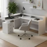Scrivania angolare bianca 180x90cm con 3 cassetti - Leonilda