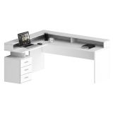 Scrivania angolare bianca 180x90cm con 3 cassetti - Leonilda