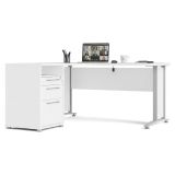 Scrivania angolare bianca e grigia 159x150cm con 3 cassetti - Alfango