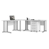 Scrivania angolare bianca e grigia 230x200cm con 4 cassetti - Agerato